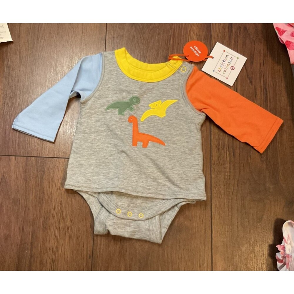 gender neutral dinosaur one piece adaptive clothing orange blue 0-3 months NWT